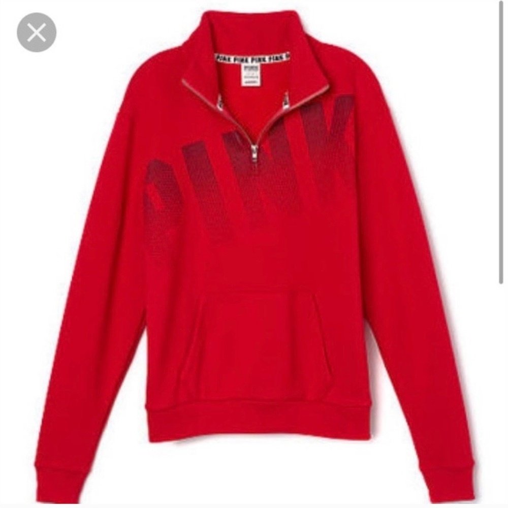 Victoria's Secret PINK Red boyfriend quarter zip Pullover logo sweatshirt XS